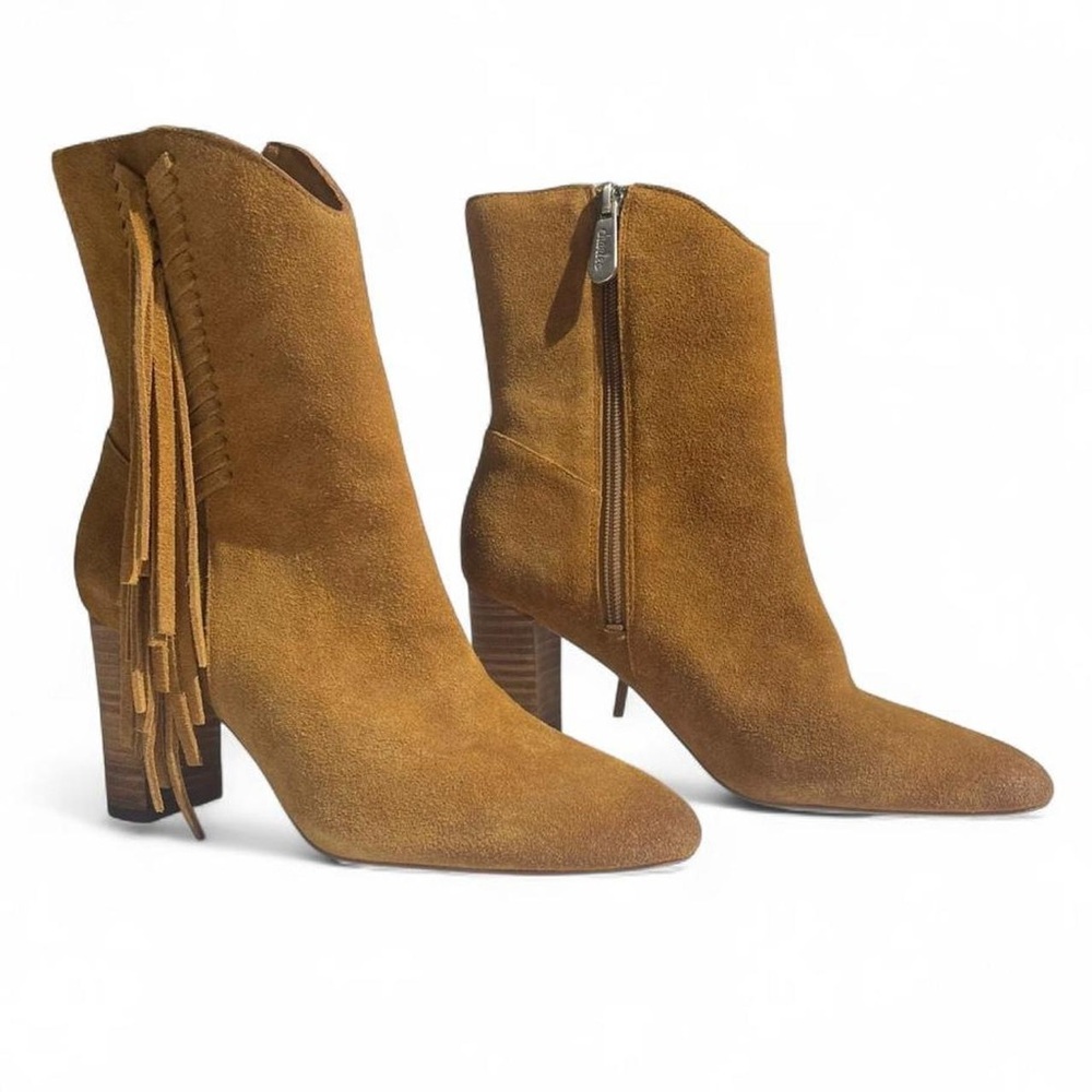 Boho Western Fringe Leather Ankle Boots Cowgirl Block Heel 6.5 Festival